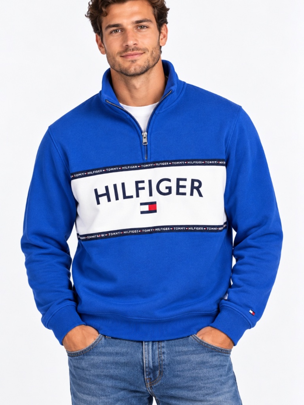 Tommy Hilfiger vintage-style colorblock quarter-zip sweatshirt